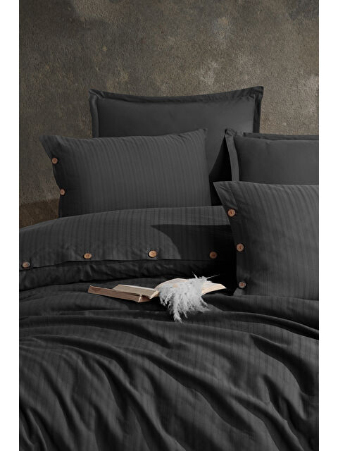 Nordqueen %100 Pamuk Çift Kişilik Düğmeli Nevresim Seti Arsida Antrasit - S000059716-29666