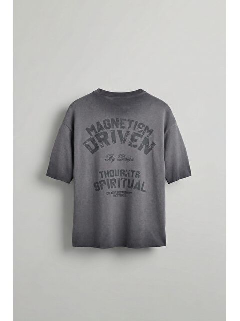 Abluka Online Erkek Yıkamalı Örme Premium Oversize T-Shirt Gri - S000388755-20600