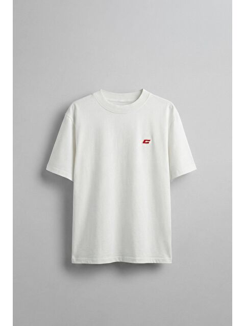 Abluka Online Erkek Oversize Nakışlı T-Shirt Beyaz - S000362438-20063