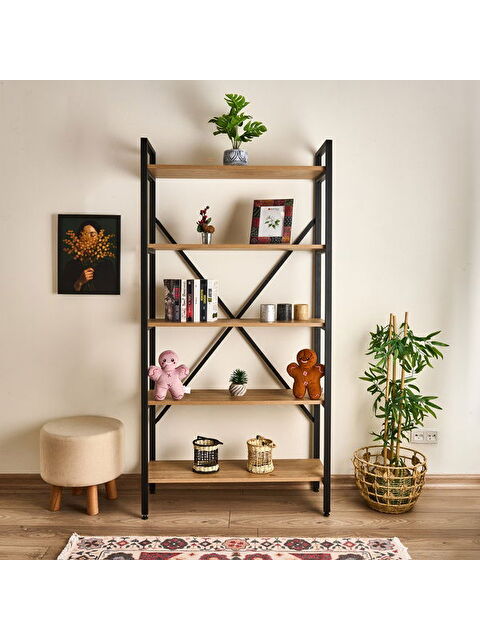Just Home Athena 5 Raflı Geniş Metal Kitaplık - Sepet - S000376644-19413
