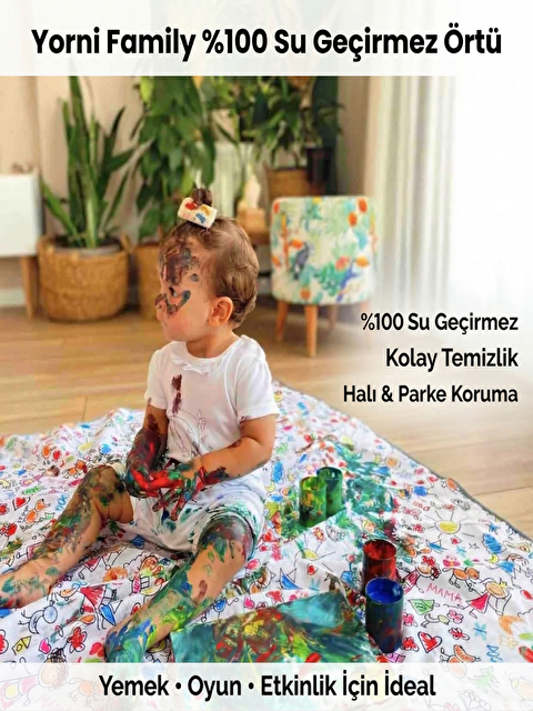 Yorni 145x300cm, Family, Su Geçirmez, Yer/Masa Örtüsü, Aktivite, Yemek ve Oyun için Çok Amaçlı Örtü