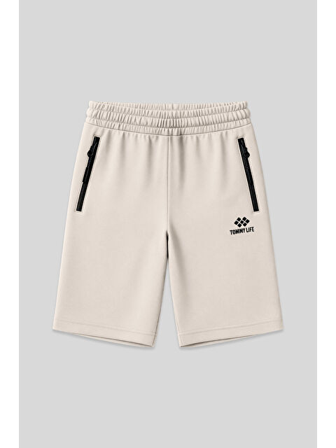 Tommylife Bej Gizli Fermuar Arka Cepli Bağcıklı Standart Kalıp Erkek Şort - 81136 - S000030808-19928