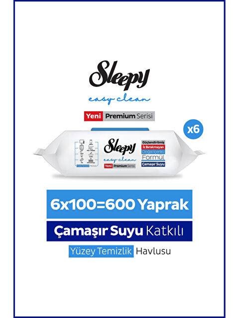 Sleepy Easy Clean Premium Çamaşır Suyu Katkılı Yüzey Temizlik Havlusu Mendili 6x100 (600 Yaprak) - S000385968-10231