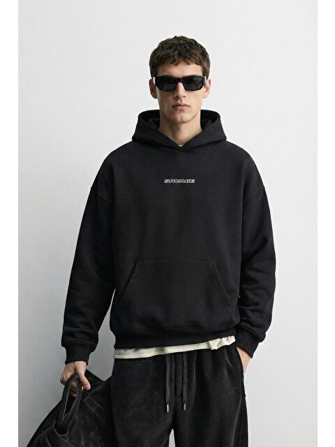 Abluka Online Unisex Oversize Savage Baskılı Premium Kapüşonlu Erkek Hoodie Siyah - S000314980-19351