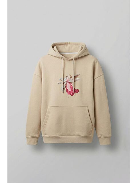 Abluka Online Erkek Oversize 'Hero Angel' Baskılı Kapüşonlu Sweatshirt Bej - S000109314-19928