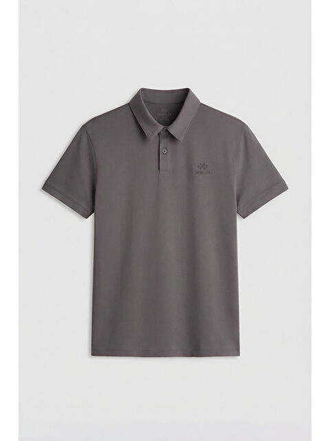 Tommylife Koyu Gri Basic Logolu Standart Kalıp Triko Polo Yaka Erkek Tişört - 87748 - S000028468-29351