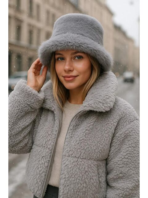 Luminos Butik Gri Kalın Pelüş Kalpak Şapka   Bere Sıcak Tutan Dış Mekan Soğuktan Koruma Spk1143 - S000283333-20600