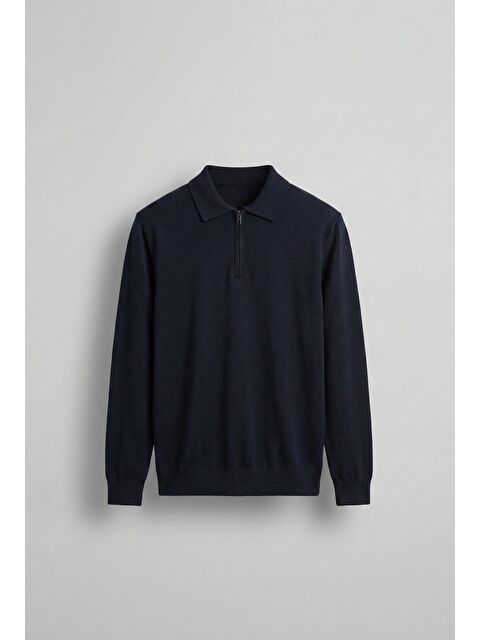 Abluka Online Erkek Yarım Fermuarlı Polo Yaka Triko Kazak Lacivert - S000314988-21164