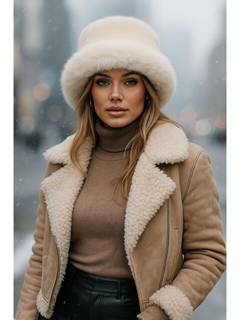 Luminos Butik Bej Kalın Pelüş Kalpak Şapka   Bere Sıcak Tutan Dış Mekan Soğuktan Koruma Spk1143 - S000283333-19928