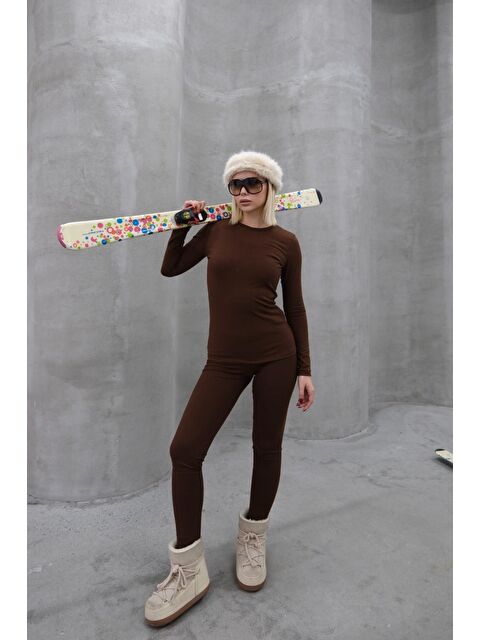 C&City Kadın Uzun Kol Bisiklet Yaka Termal Takım 405152 / 409003 Kahverengi - S000287536-19413