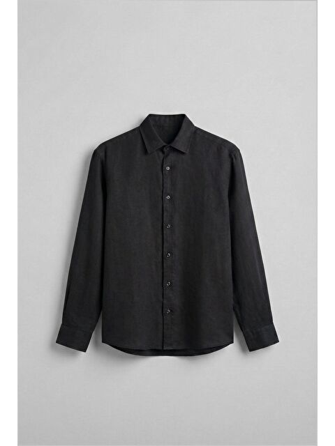 Abluka Online Erkek Uzun Kollu Regular Fit %100 Keten Gömlek Siyah - S000365715-19351
