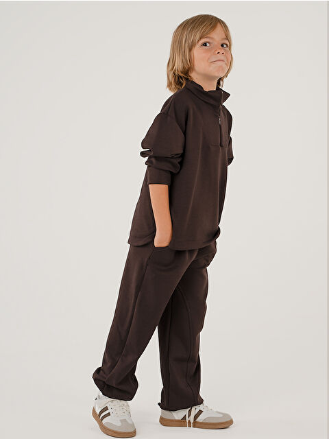 Catz Kids Erkek Çocuk Zipper Kahve Modal Eşofman Takım - S000453605-19413