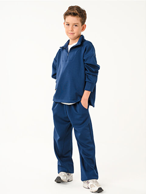 Catz Kids Erkek Çocuk Zipper İndigo Yumuşak Modal Eşofman Takım - S000453605-23093