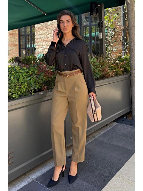 Madmext Haki Yüksek Bel Pileli Kadın Kumaş Pantolon Mg2507 - S000426221-18547