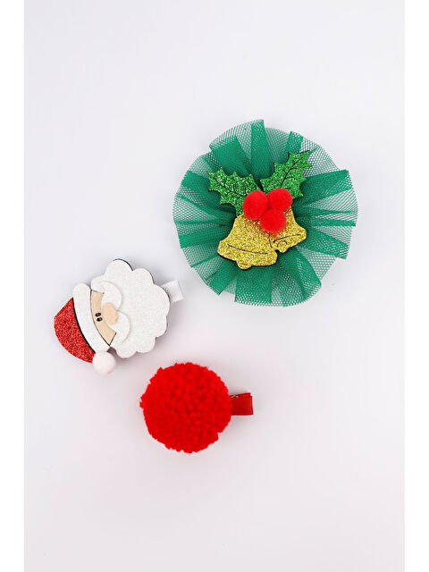 Le Mabelle Yeşil Tül Detaylı Kokina Çiçekli 3'lü Klips Toka Set - S000237043-18194