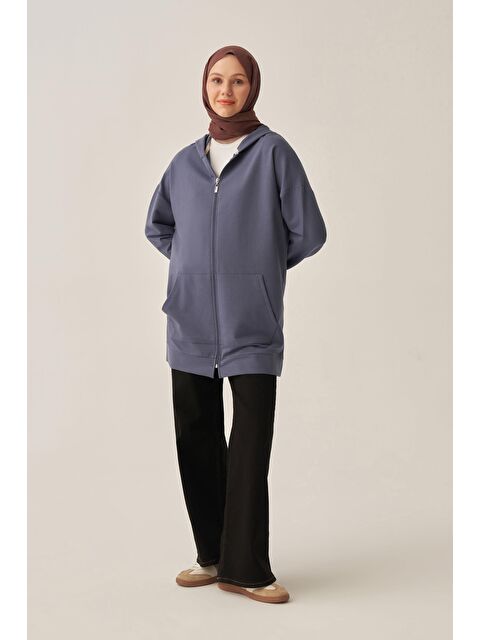 ALLDAY Mavi Kapüşonlu Fermuarlı Sweat - S000143330-17234