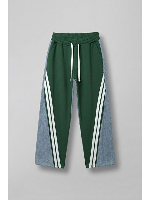 Abluka Online Baggy Fit Şerit Detaylı Duo Jean Yeşil - S000240457-18194