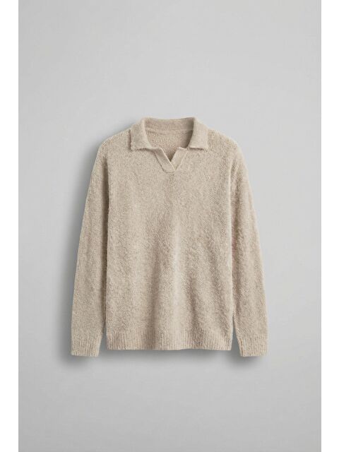 Abluka Online Erkek Polo Yaka Yumuşak Dokulu Oversize Kazak Taş - S000314966-25636