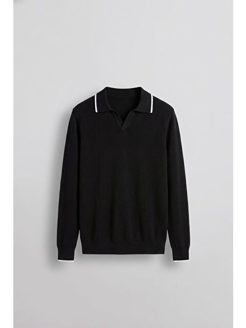 Abluka Online Erkek Polo Yaka İnce Fitilli Kazak Siyah - S000295107-19351