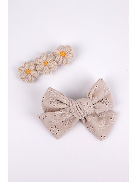 Le Mabelle Bej Fisto Fiyonk Örgü Çiçek 2'li Klips Toka - S000237169-19928
