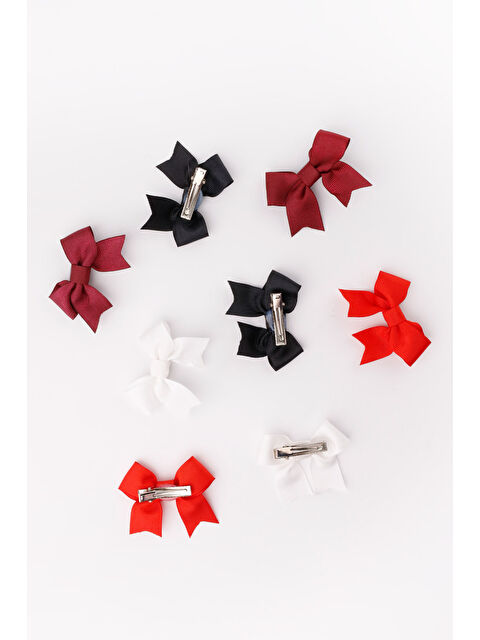 Le Mabelle Çok Renkli Kırmızı Tonları 8'li Kurdele Fiyonk Klips Toka Set - S000236996-23173