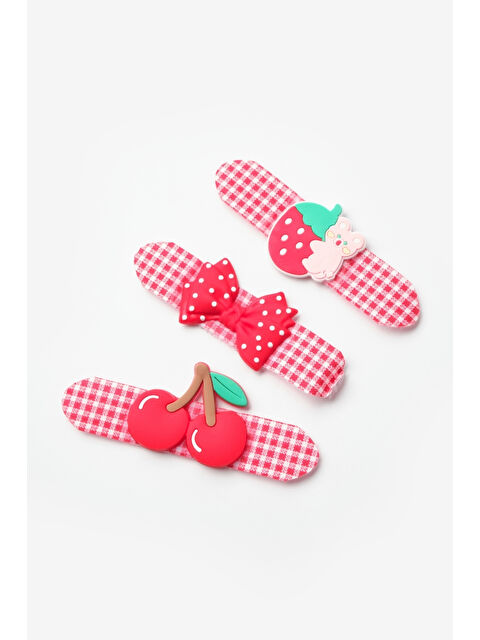 Le Mabelle Kırmızı Ekoseli Figürlü 3'lü Kız Çocuk Toka Set - S000319602-20045