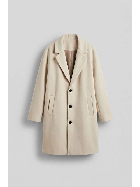 Abluka Online Erkek Oversize Uzun İtalyan Kaşe Kaban Bej - S000333075-19928