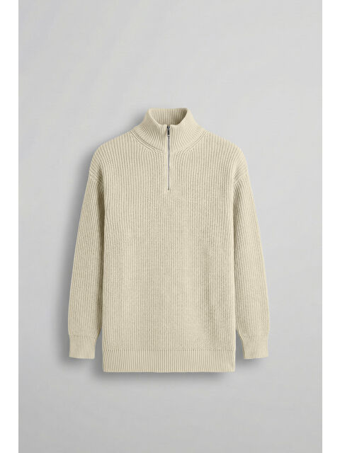 Abluka Online Erkek Oversize Yarım Fermuarlı Kazak Bej - S000118424-19928