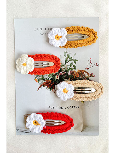 Le Mabelle Çok Renkli Toprak Örgü Çiçek 4'lü Çıtçıt Toka Set - S000237023-23173