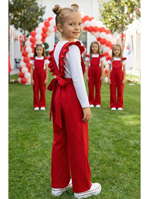 Parla Kids Kız Çocuk Berlin Kırmızı Pamuklu Fırfırlı Bağlama Detaylı Tulum 23 Nisan Gösteri Kıyafeti - S000463336-20045