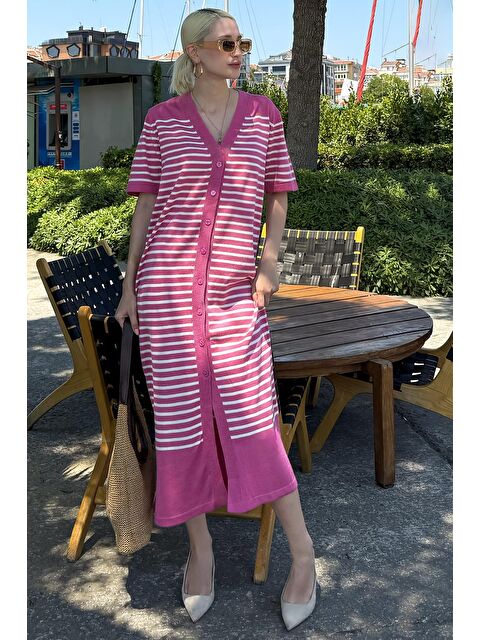 Madmext Pembe Düğmeli Triko Kadın Elbise Mg1648 - S000030087-20024