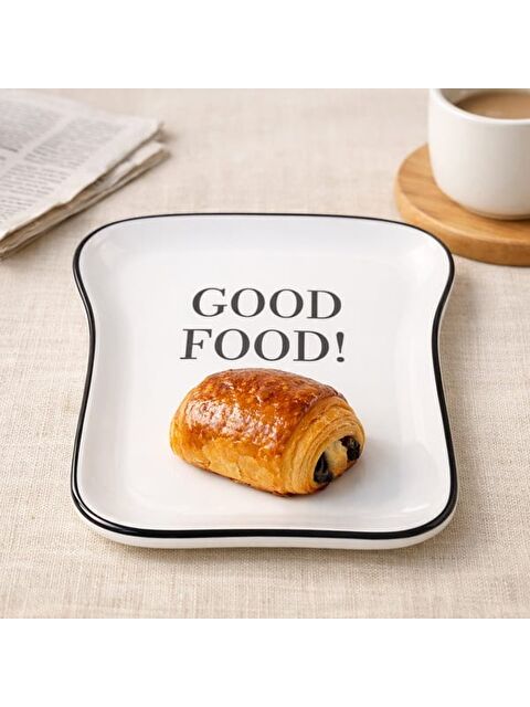 Evidea Kitchen Good Food Desenli Servis Tabağı - Siyah / Beyaz - 19 cm - S000393538-37424