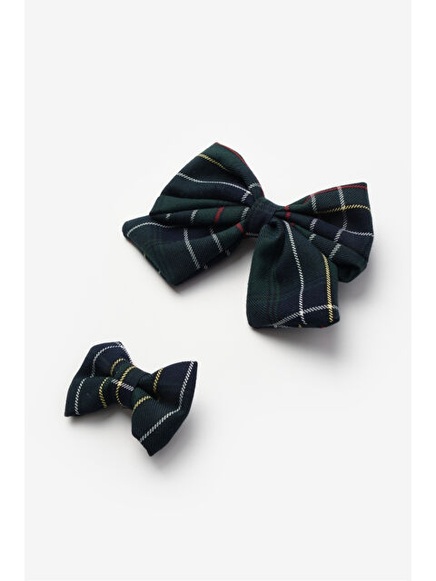 Le Mabelle Yeşil Ekose Fiyonk Anne Kız Toka Set - S000371890-18194