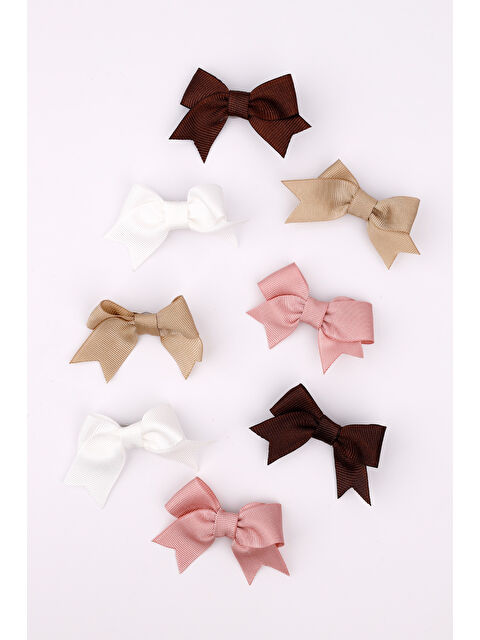 Le Mabelle Çok Renkli Toprak Tonları 8'li Kurdele Fiyonk Klips Toka Set - S000235593-23173