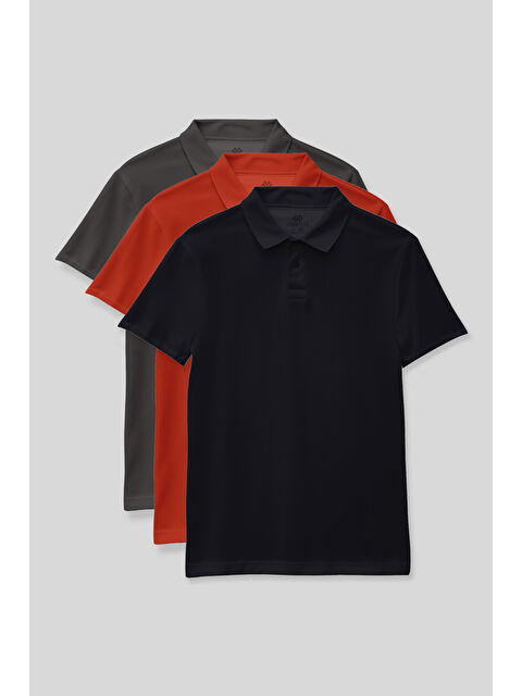 Tommylife Standart Fit Basic Polo Yaka 3lü Paket Lacivert-Koyu Gri-Fiesta Unisex Çocuk T-Shirt - 11330 - S000453952-1211