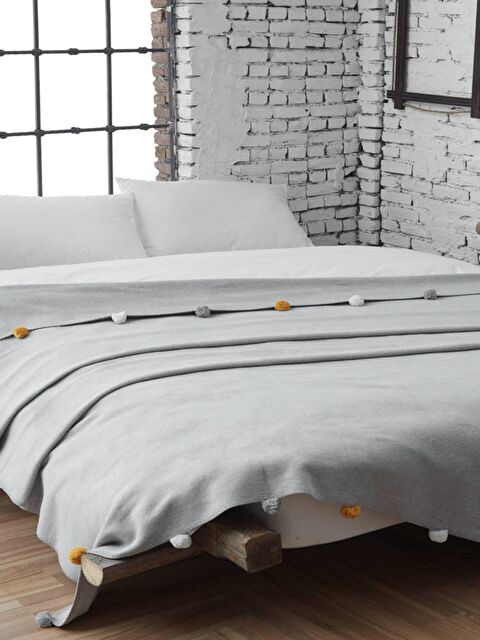 Dolce Bonita Home Çift Kişilik Ponponlu Pike Battaniye 200x220 Gri - S000059241-20600