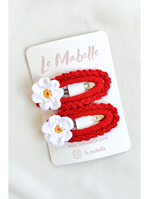 Le Mabelle Kırmızı Örgü Çiçek 2'li Toka Set - S000236937-20045