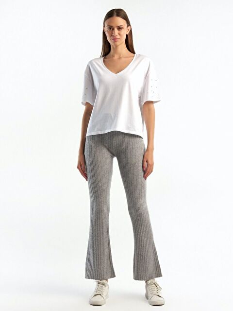 United Colors Of Benetton Kadın Gri Melanj Yün Karışımlı Regular Fit Triko Pantolon - S000279015-20600