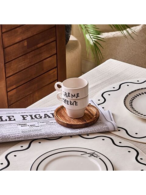 Evidea Kitchen Creme 2'li Espresso Fincanı - Krem / Siyah - 105 ml - S000400309-6418