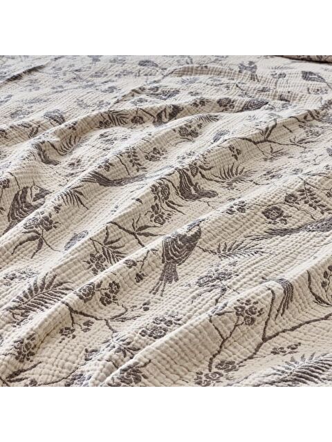 Evidea Soft Birds Tek Kişilik Yatak Örtüsü - Antrasit / Bej - 180x240 cm