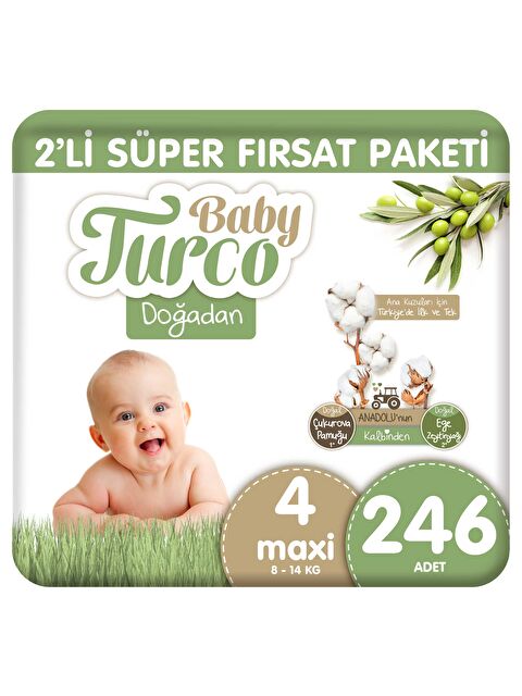 Baby Turco Doğadan 2'li Süper Fırsat Paketi Bebek Bezi 4 Numara Maxi 246 Adet - S000158253-10231