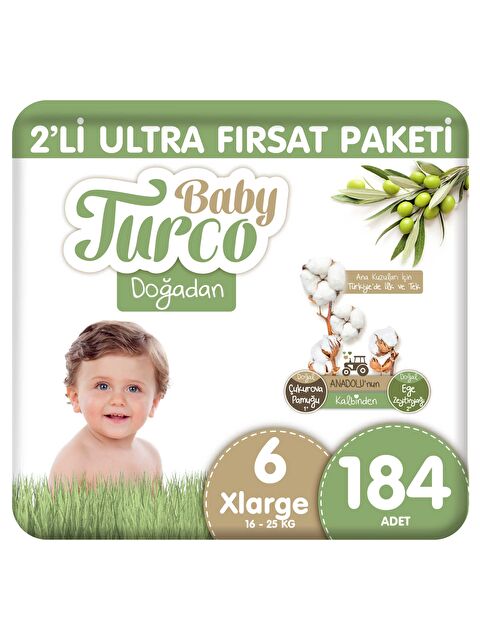 Baby Turco Doğadan 2'li Mega Fırsat Paketi Bebek Bezi 6 Numara Xlarge 184 Adet - S000158260-10231