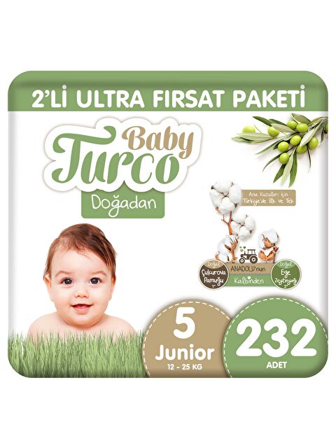 Baby Turco Doğadan 2'li Mega Fırsat Paketi Bebek Bezi 5 Numara Junior 232 Adet - S000158257-10231