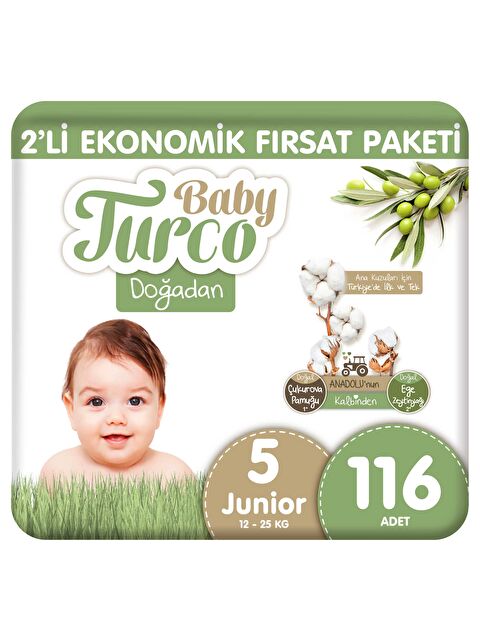 Baby Turco Doğadan 2'li Ekonomik Fırsat Paketi Bebek Bezi 5 Numara Junior 116 Adet - S000158264-10231