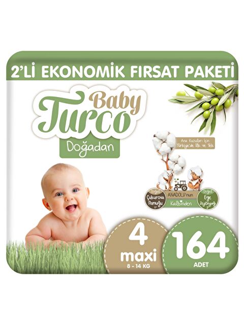 Baby Turco Doğadan 2'li Ekonomik Fırsat Paketi Bebek Bezi 4 Numara Maxi 164 Adet - S000158266-10231