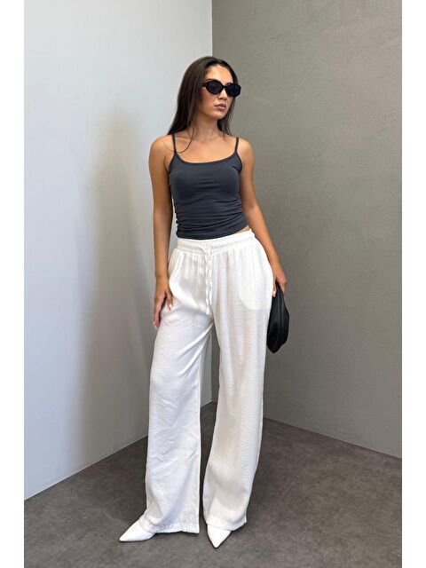 Madmext Beyaz Geniş Paça Kadın Pantolon Mg1982 - S000146795-20063