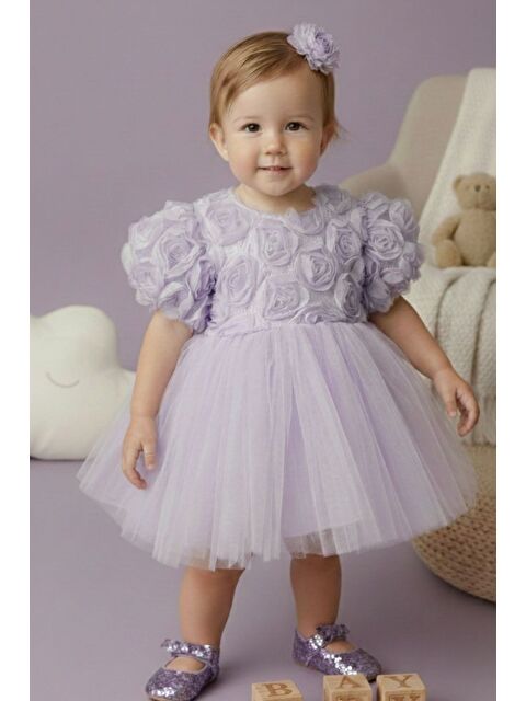 Le Mabelle Lila Gül Detaylı Kız Bebek Elbise - Elina - S000473264-17878