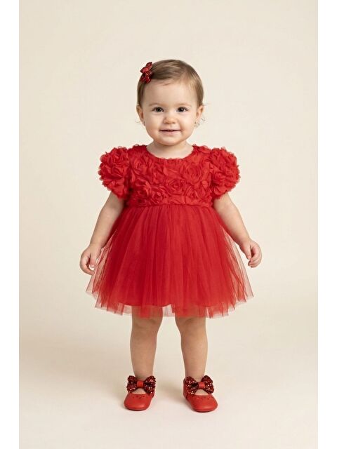 Le Mabelle Kırmızı Gül Detaylı Kız Bebek Elbise - Elina - S000473264-20045