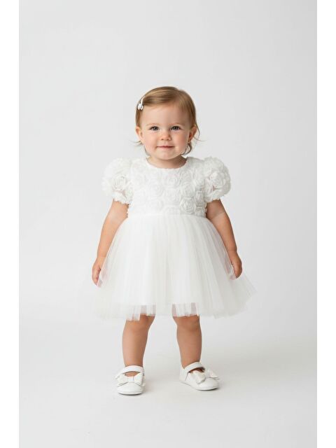 Le Mabelle Beyaz Gül Detaylı Kız Bebek Elbise - Elina - S000473264-20063