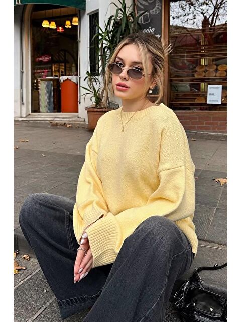 Madmext Sarı Bisiklet Yaka Oversize Triko Kazak Mg1972 - S000127733-20072